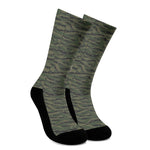Green Tiger Stripe Camouflage Print Crew Socks
