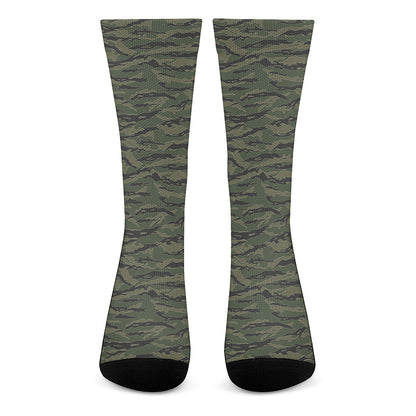 Green Tiger Stripe Camouflage Print Crew Socks