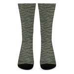 Green Tiger Stripe Camouflage Print Crew Socks