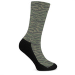 Green Tiger Stripe Camouflage Print Crew Socks