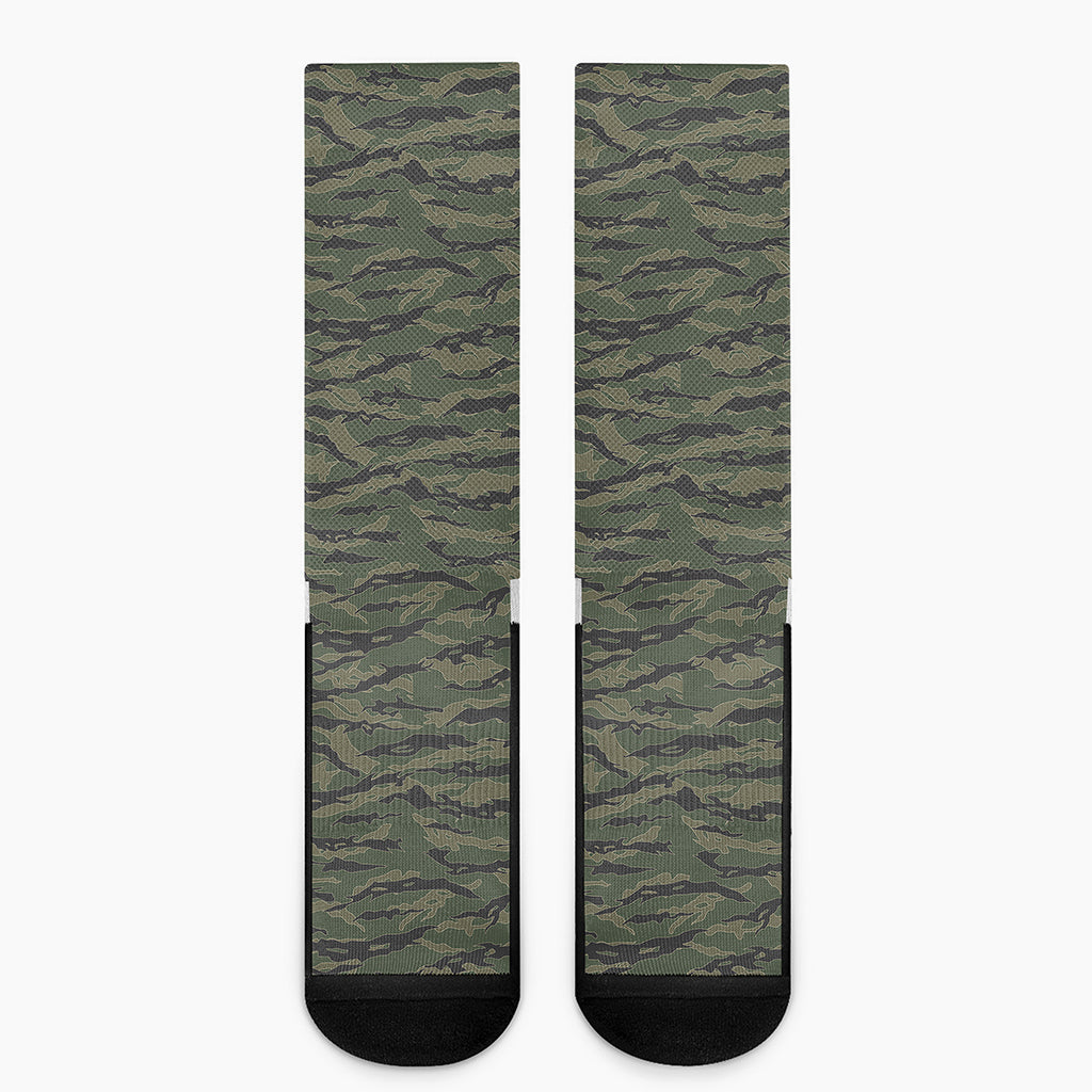 Green Tiger Stripe Camouflage Print Crew Socks