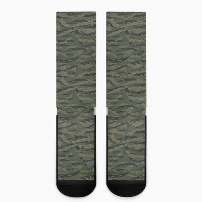 Green Tiger Stripe Camouflage Print Crew Socks