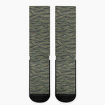 Green Tiger Stripe Camouflage Print Crew Socks