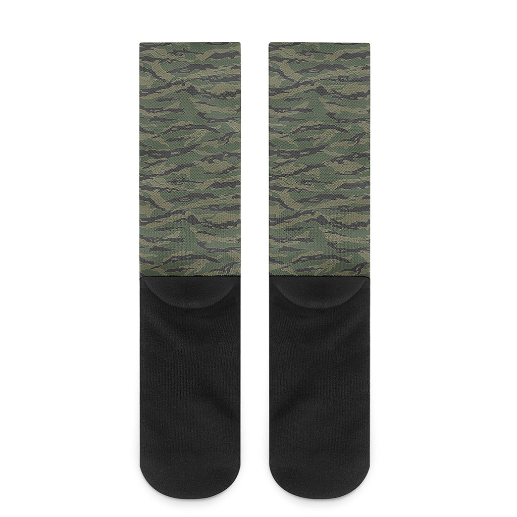 Green Tiger Stripe Camouflage Print Crew Socks