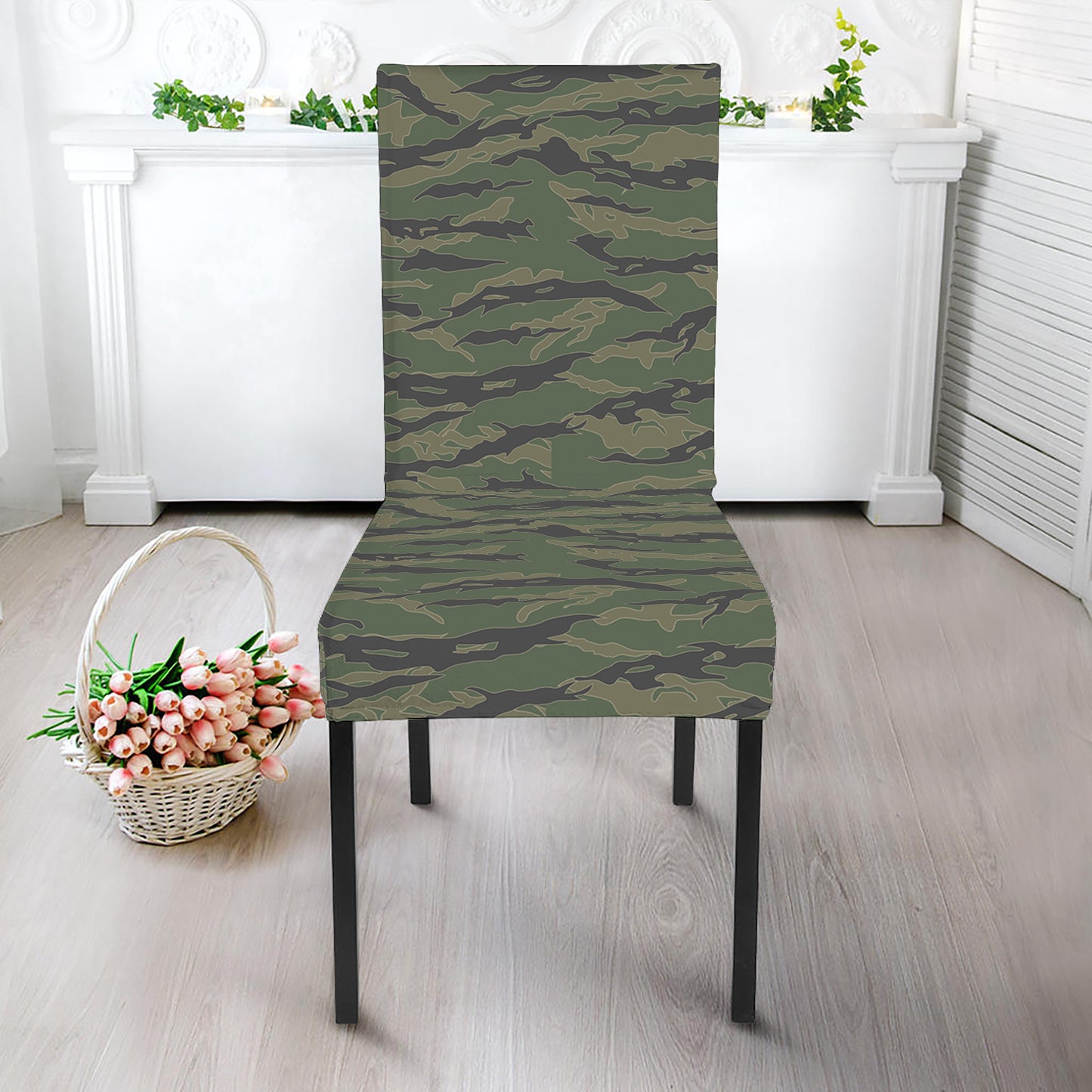 Green Tiger Stripe Camouflage Print Dining Chair Slipcover