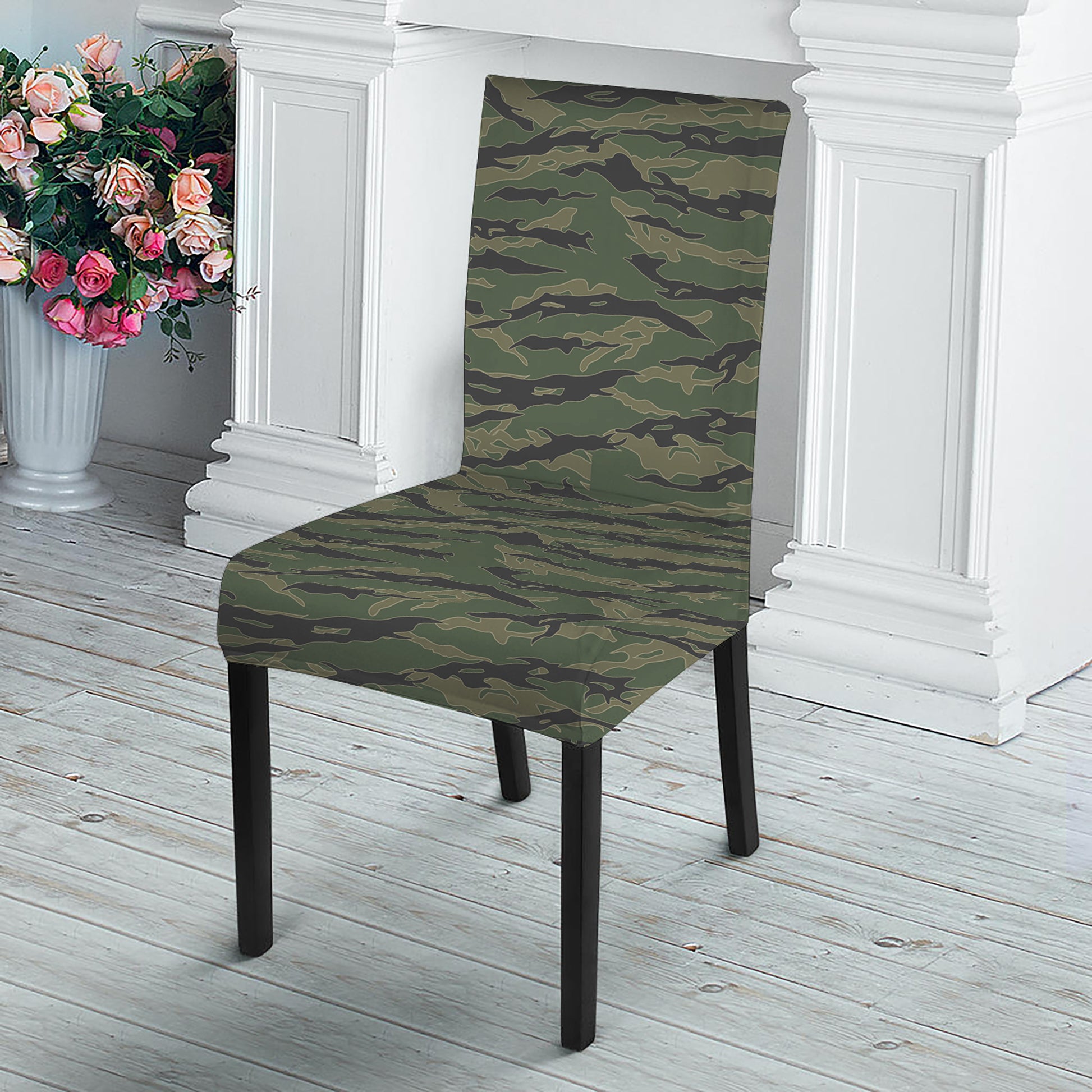 Green Tiger Stripe Camouflage Print Dining Chair Slipcover