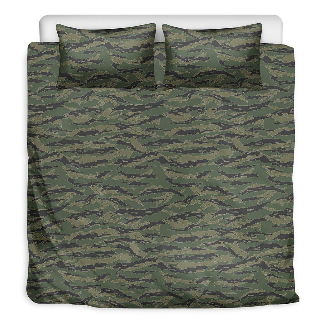 Green Tiger Stripe Camouflage Print Duvet Cover Bedding Set