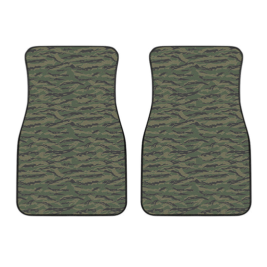 Green Tiger Stripe Camouflage Print Front Car Floor Mats