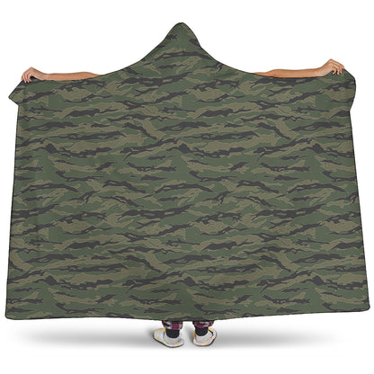 Green Tiger Stripe Camouflage Print Hooded Blanket