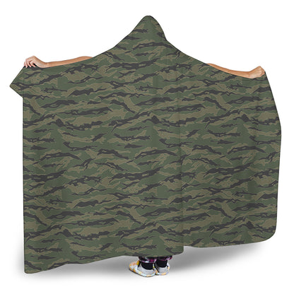 Green Tiger Stripe Camouflage Print Hooded Blanket