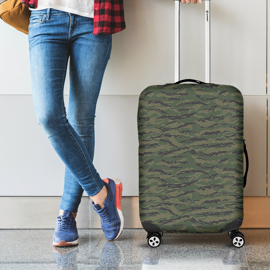 Green Tiger Stripe Camouflage Print Luggage Cover