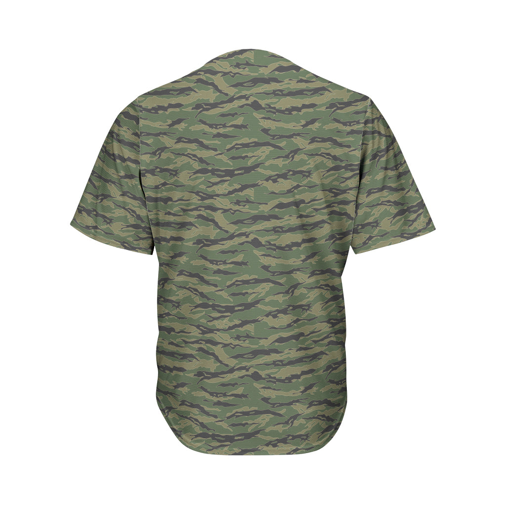 Green Tiger Stripe Camouflage Print Men's Baseball Jersey