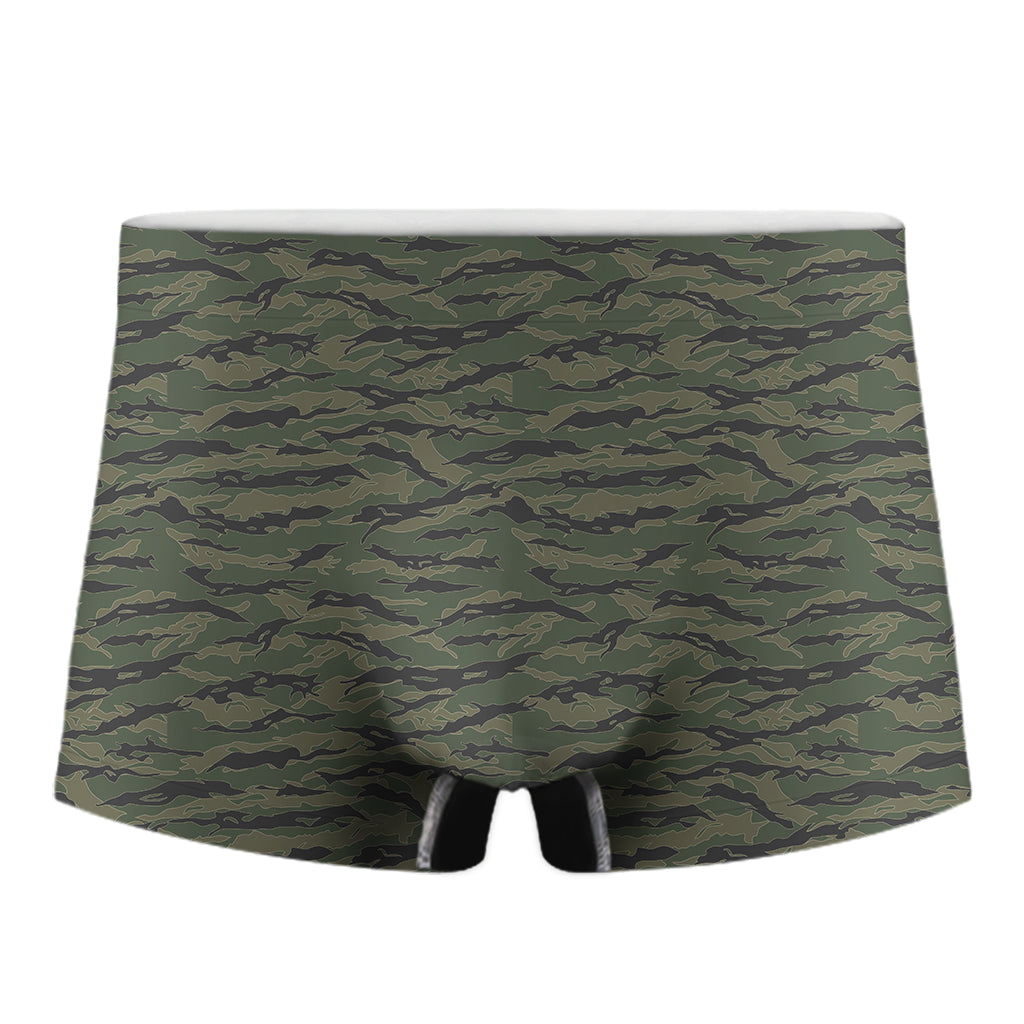 Green Tiger Stripe Camouflage Print Men's Boxer Briefs