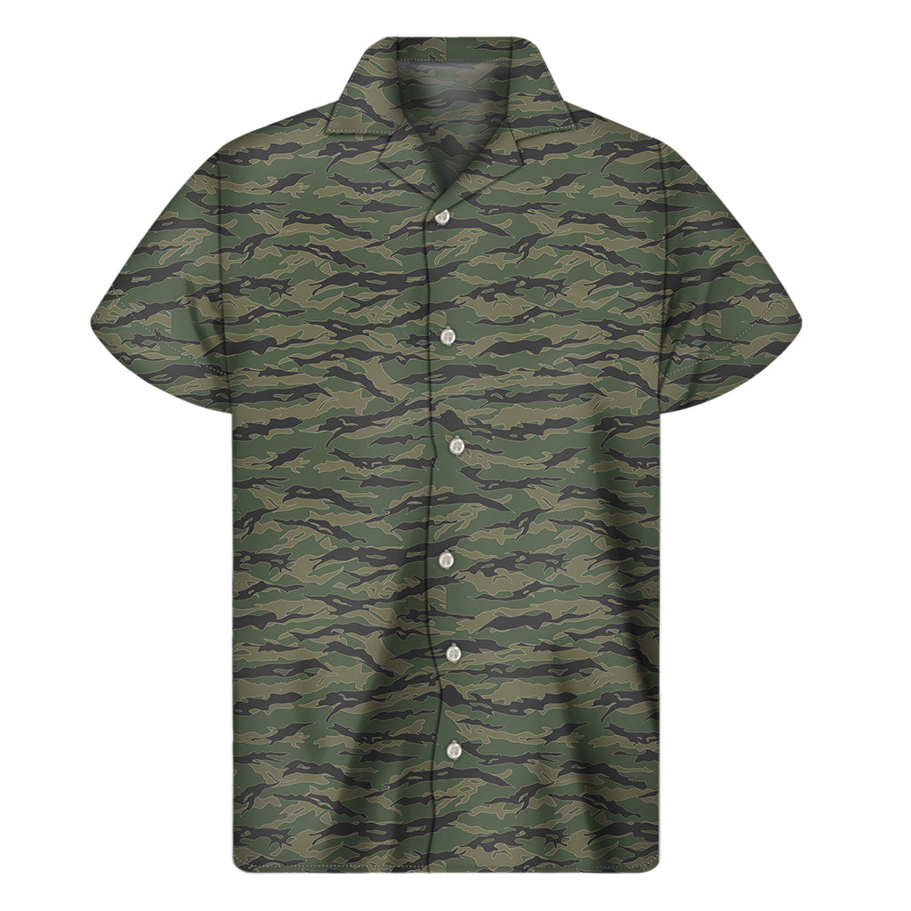 Green Tiger Stripe Camouflage Print Men's Short Sleeve Shirt