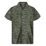 Green Tiger Stripe Camouflage Print Men's Short Sleeve Shirt