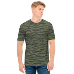 Green Tiger Stripe Camouflage Print Men's T-Shirt