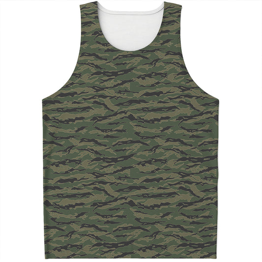Green Tiger Stripe Camouflage Print Men's Tank Top