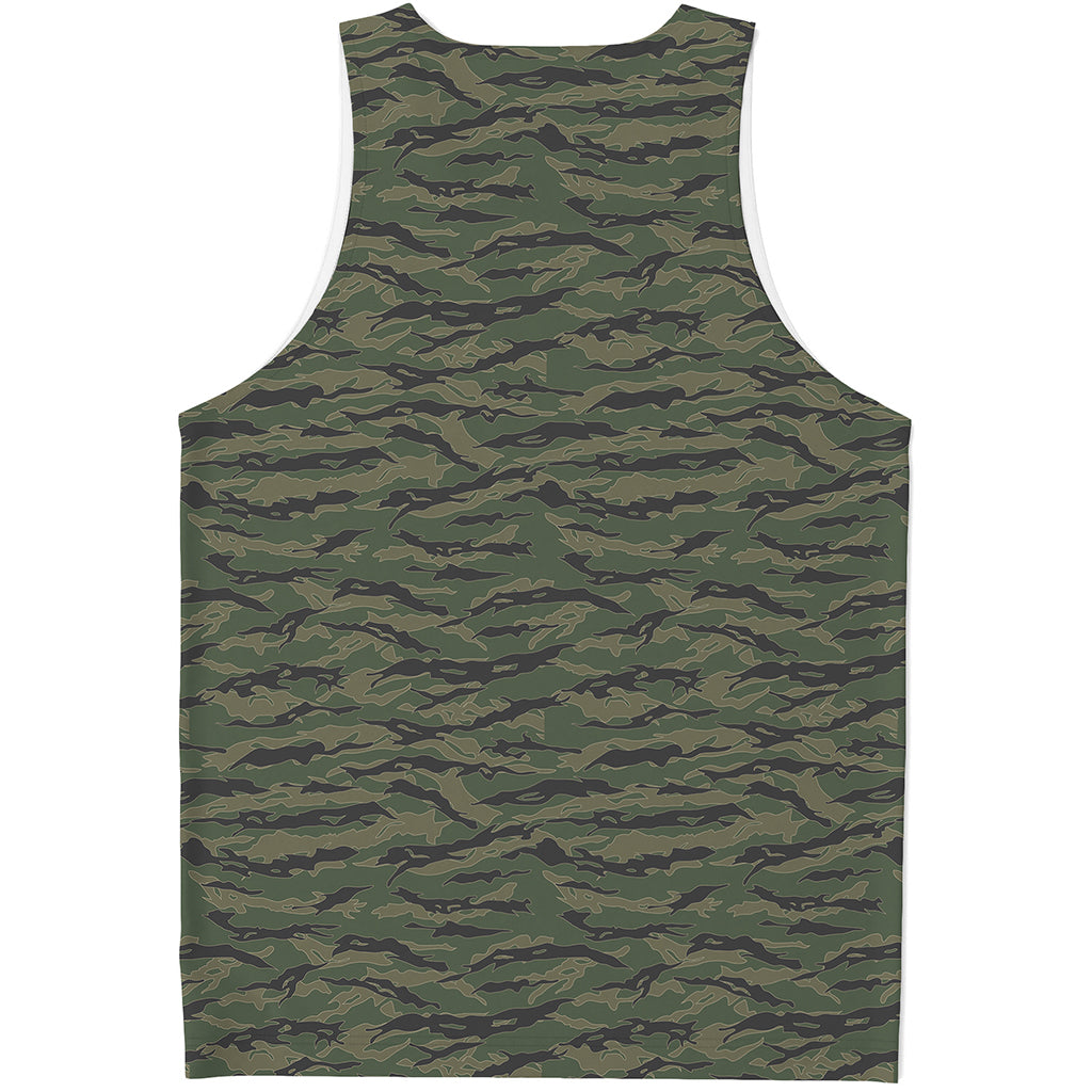 Green Tiger Stripe Camouflage Print Men's Tank Top