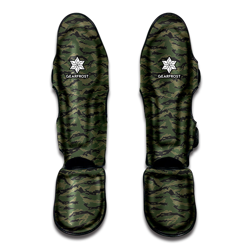 Green Tiger Stripe Camouflage Print Muay Thai Shin Guard