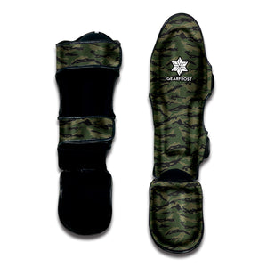 Green Tiger Stripe Camouflage Print Muay Thai Shin Guard