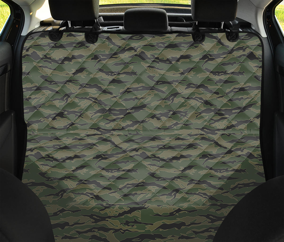 Green Tiger Stripe Camouflage Print Pet Car Back Seat Cover