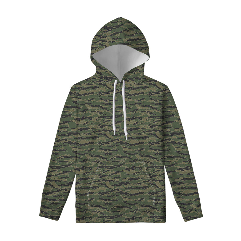 Green Tiger Stripe Camouflage Print Pullover Hoodie