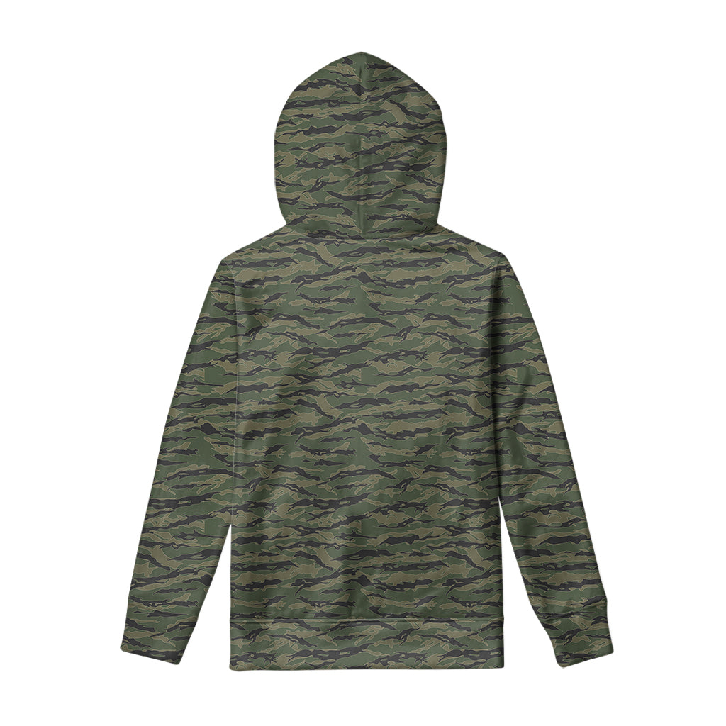 Green Tiger Stripe Camouflage Print Pullover Hoodie