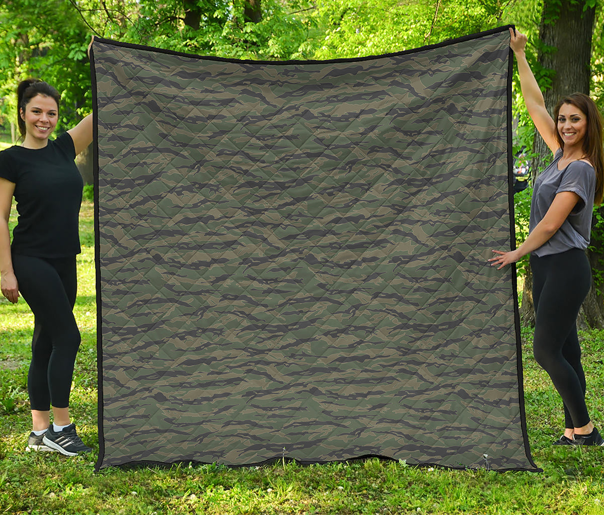 Green Tiger Stripe Camouflage Print Quilt