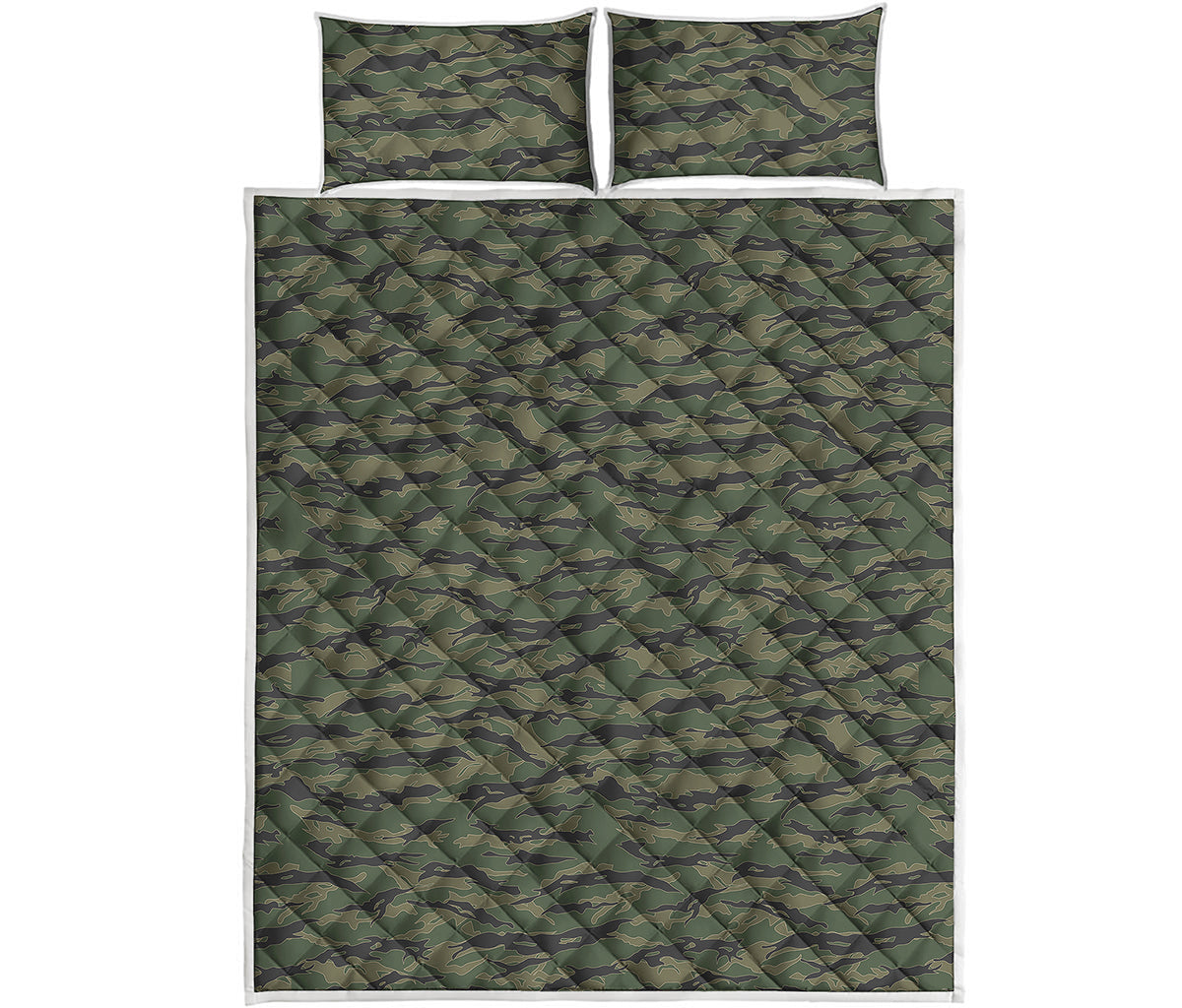 Green Tiger Stripe Camouflage Print Quilt Bed Set