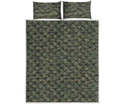 Green Tiger Stripe Camouflage Print Quilt Bed Set