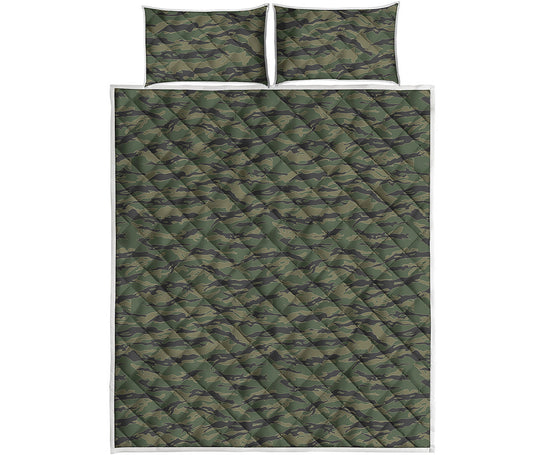 Green Tiger Stripe Camouflage Print Quilt Bed Set