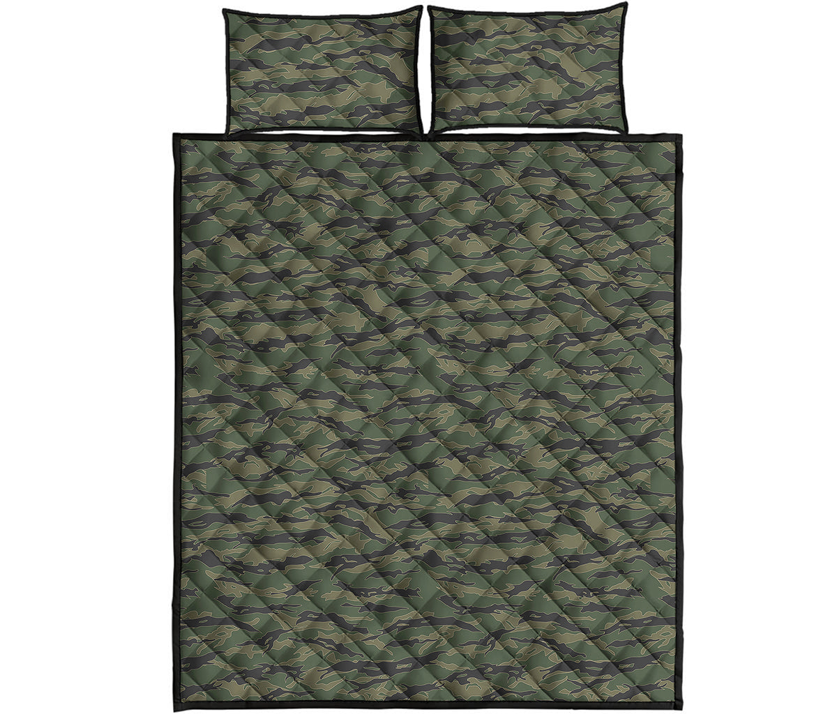 Green Tiger Stripe Camouflage Print Quilt Bed Set