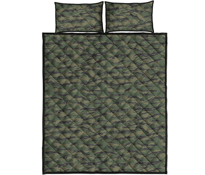 Green Tiger Stripe Camouflage Print Quilt Bed Set