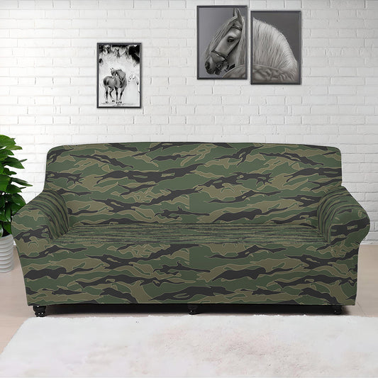 Green Tiger Stripe Camouflage Print Sofa Cover