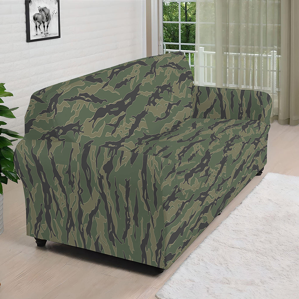 Green Tiger Stripe Camouflage Print Sofa Cover