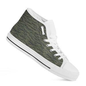 Green Tiger Stripe Camouflage Print White High Top Shoes