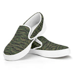 Green Tiger Stripe Camouflage Print White Slip On Shoes