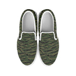 Green Tiger Stripe Camouflage Print White Slip On Shoes