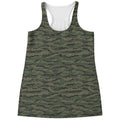 Green Tiger Stripe Camouflage Print Women's Racerback Tank Top