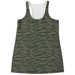 Green Tiger Stripe Camouflage Print Women's Racerback Tank Top