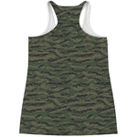 Green Tiger Stripe Camouflage Print Women's Racerback Tank Top