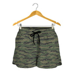 Green Tiger Stripe Camouflage Print Women's Shorts