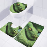 Green Tree Python Snake Print 3 Piece Bath Mat Set