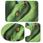 Green Tree Python Snake Print 3 Piece Bath Mat Set