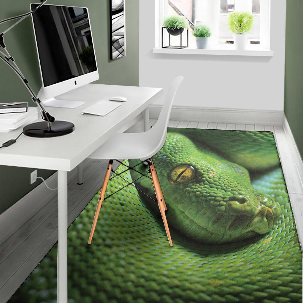 Green Tree Python Snake Print Area Rug