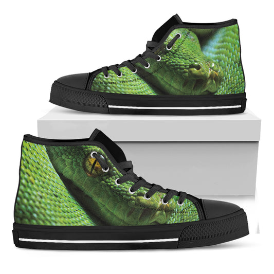 Green Tree Python Snake Print Black High Top Shoes