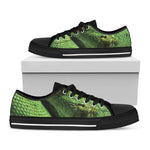 Green Tree Python Snake Print Black Low Top Shoes 