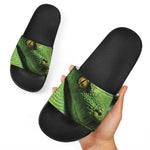 Green Tree Python Snake Print Black Slide Sandals
