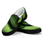Green Tree Python Snake Print Black Slip On Shoes