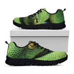 Green Tree Python Snake Print Black Sneakers